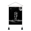 Gothic tapestry with dancing skeletons on space background with moon and tassels - 35x50cm