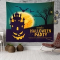 Tapiz de Halloween con diseño de castillo y calabaza para decoración de pared - 95x73cm