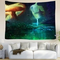 Détail d'une tapisserie murale forêt fantastique avec champignons néon et rivière bleue - Rivière Lumineuse (Style 11)