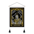 Gothic Queen of Rings tarot tapestry with skeleton art, black gold print and tassels - 35x50cm / Queen of Rings
