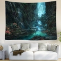 Détail d'une tapisserie de paysage forestier suspendue au-dessus d'un canapé mural - Cascade de la Forêt (Style 15)