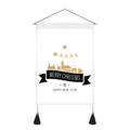 Christmas snowman wall hanging with wooden rod, tassels, and Santa silhouette pattern - 35x50cm / Reindeer Sleigh Village (Style 3)
