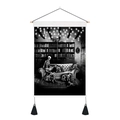 Gothic tapestry featuring a skeleton reading with cats and black fringe tassels - 35x50cm