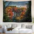 Arazzo da parete nordico con Monte Fuji e foglie d'autunno per arredo soggiorno - 95x73cm / Cascata Autunnale Monte Fuji (Stile 3)