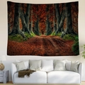 Nordic forest tapestry wall hanging with realistic autumn tree tunnel over a white sofa - Autumn Forest Tunnel (Style 6)