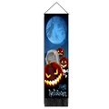 Halloween wall hanging banner with pumpkin, ghost and RIP gravestone on dark blue background - 32.5x130cm / Ghost Tombstone Theme (Style 3)