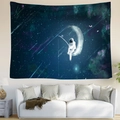 Cosmic galaxy wall tapestry featuring an astronaut on a crescent moon in a cozy living room - Astronaut Crescent Style (款式9)