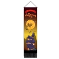 Arazzo di Halloween con castello viola, asta in legno e decorazione con nappe nere - 32.5x130cm / Stile Castello Spaventoso Viola