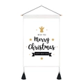 Weihnachts-Wandbehang mit Schneemann-Motiv, schwarzen Quasten und goldenem Engel - 35x50cm / Schwarz Gold Engel Stern (Stil 6)