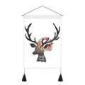 Nordic style hanging tapestry with floral reindeer silhouette and black tassels - Floral Crown Reindeer Silhouette / 35x50cm