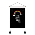 Skeleton on swing wall tapestry with colorful rainbow and elegant black tassels - 35x50cm / Skeletons On Rainbow Swing Style (Style 21)