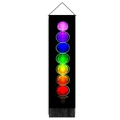Vertical Indian Buddha Chakra wall tapestry with seven colorful glowing spheres and black tassels - 32.5x130cm / Seven Chakra Energy Spheres Style (Style 3)