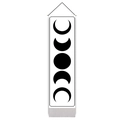 Vertical wall tapestry with moon phase print on white canvas and decorative tassels - 32.5x130cm / Off White Background Black Moon Phase (Style 2)
