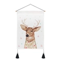 Detail of Nordic wall tapestry featuring artistic elk print and black bottom tassels - Deer Head In Shirt / 35x50cm