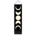 Detail of moon phase wall tapestry with black background, gold prints and black tassels - 32.5x130cm / Black Background Gold Moon Phase (Style 1)