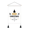 Weihnachts-Wandteppich mit Schneemann-Motiv, schwarzen Quasten und Holzstange Deko - 35x50cm / Baum Rentier Sterne (Stil 7)