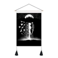 Gothic skull and stars tapestry with wooden hanging rod and black tassels - 35x50cm