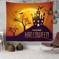 Tapiz de Halloween con luna llena naranja, castillo gótico y murciélagos decor - 95x73cm / Castillo de Luna Púrpura Profundo (Estilo 3)