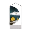 Vertikales Wandbild mit goldenem Hirsch und Vögeln, Digitaldruck mit Fransen für den Flur - Goldener Rentier-Stil / 35*70cm