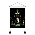 Bohemian moon phase tapestry with yoga girl and floral print on black background fabric - Standard Size / Yoga Floral Moon Phase Style