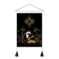 Astrological moon phase tapestry featuring a yoga girl with mushrooms and black tassels - Standard Size / Yoga Astrology Style