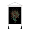 Medusa Schlange Mond Wandteppich mit Holzstange und schwarzen dekorativen Quasten - 35x50cm / Stil 3-Schwarze Medusa Illustration
