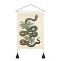 Künstlerischer Wandteppich mit Schlangen- und Blumenmotiv und schwarzen Quasten - 35x50cm / Stil 2-Cremefarbene Blumen-Schlange