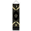 Bohemian butterfly moon phase tapestry with golden sacred geometry and black tassels - 32.5x130cm / Black Gold Magic Text