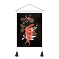 Detail of bohemian tapestry featuring a red snake among flowers with wooden rod and tassels - 35x50cm / Style 5