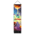 Macro detail of bohemian butterfly tapestry with meditation theme and black fringe - 32.5x130cm / Colorful Meditation Galaxy