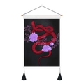 Detail of bohemian tapestry with snake and floral print including wood rod and black tassels - 35x50cm / Style 6