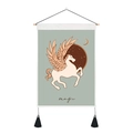 Detail of bohemian wall tapestry with Pegasus print, wooden rod, and black tassels - 35x50cm / Pegasus & Starry Sky Style 1