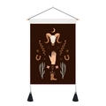 Detail of bohemian wall tapestry featuring a ram skull, moon, and cactus with black tassels - 35x50cm / Mystic Totem Style 2