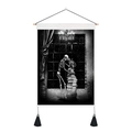 Gothic skull and cat skeleton tapestry with black and white illustration and wood hanger - 35x50cm / Skeleton And Cat At Window Style (Style 24)