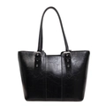 Bolso tote negro grande minimalista con hebillas plateadas y acabado brillante - Negro