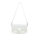 Minimalist white leather crossbody bag with lychee texture and large square buckle - White