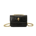 Mini sac à bandoulière noir avec texture croco et boucle tête d'aigle dorée - Noir
