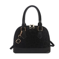 Chic black leopard print handbag in a matte faux suede finish with golden hardware - Black