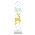 Vertical Christmas wall hanging featuring a gold reindeer and blue Merry Christmas text - White Gold Reindeer Style (Style 1) / 32.5x130cm