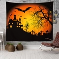 Halloween tapestry with orange full moon and black castle silhouette for wall decor - Style 5 / 95x73cm (Brushed)