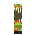 Vertical Halloween wall scroll featuring a green monster mouth and pumpkin design with tassels - 32.5x130cm / Green Monster Mouth Potion Bottle (Style 3)
