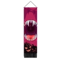 Vertical Halloween hanging flag with bloody monster mouth print and pumpkin lantern detail - 32.5x130cm / Monster Mouth Purple Tone (Style 1)
