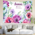 Arazzo decorativo con fiori di anemone ad acquerello e foglie verdi per pareti - Stile Anemoni Acquerello (Stile 12)