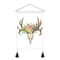 European style decorative deer skull tapestry with floral prints and black tassels - Watercolor Deer Skull Floral / 35x50cm