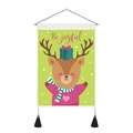 Detail of Christmas wall hanging featuring a cute reindeer with festive tassels and wood pole - 35x50cm / Reindeer Pattern (Style 2)
