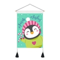 Christmas penguin wall tapestry with Warm Wishes text and festive wood hanging scroll - 35x50cm / Penguin Pattern (Style 4)