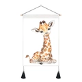 Tela decorativa minimalista con giraffa ad acquerello ed eleganti nappe nere - 35x50cm / Giraffa
