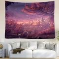 Mandala Wandteppich mit rotem Wald und lila Sternenhimmel über einem weißen Sofa - Fantasieroter Wald Stil 13