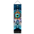 Macro detail of planet series tapestry showing blue eye symbol and black fringe - 32.5x130cm / Mystic Eye Style (Style 1)