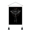 Bohemian moth and moon wall tapestry with black fringe and wooden hanging pole - 35x50cm / Style 8